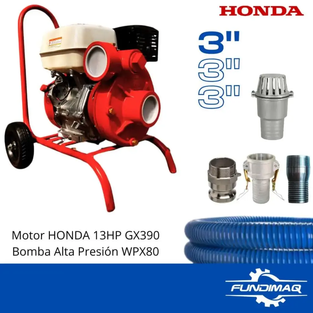KIT MOTOBOMBA WPX80 GX390 MOTOR HONDA 13HP ALTA PRESION