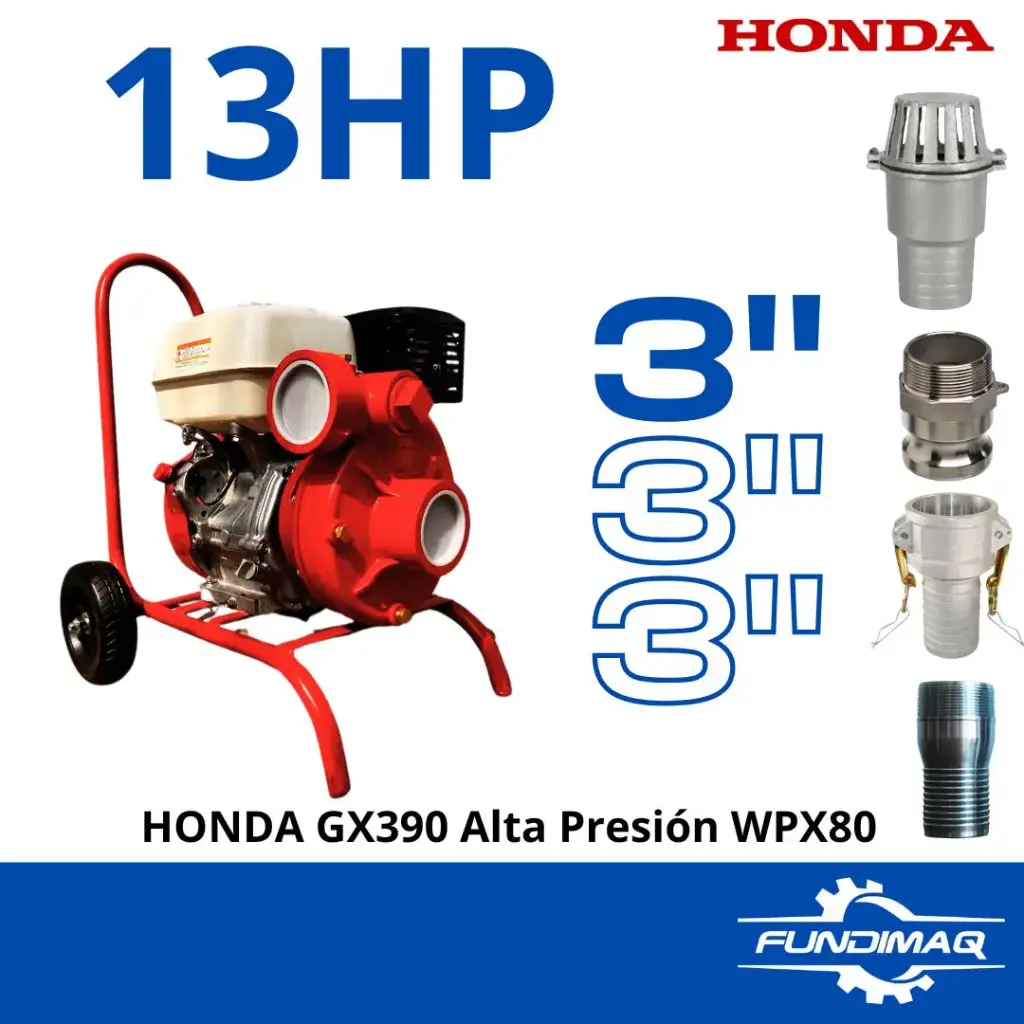 KIT MOTOBOMBA 3" WPX80 GX390 HONDA 13HP ALTA PRESION