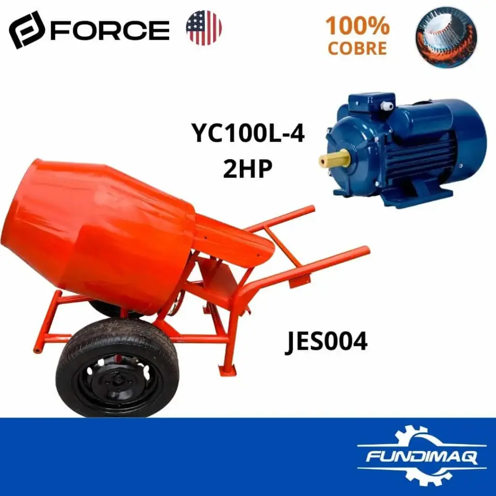 KIT MEZCLADORA TIPO CARRETILLA 5P3 JES004 MOTOR ELECTRICO MONOFASICO FORCE 2HP YC100L-4