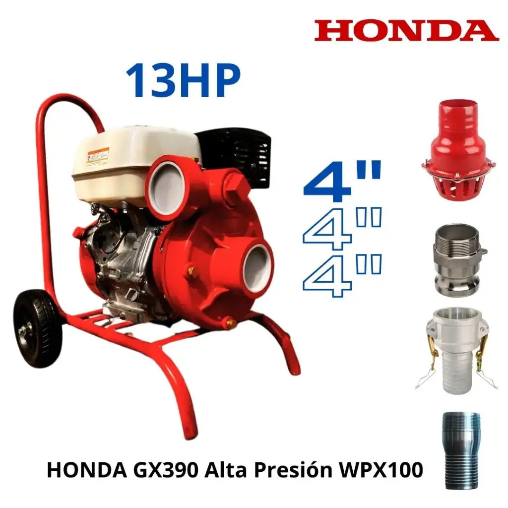 002 KIT MOTOBOMBA 4x4" 13HP WPX100 GX390 HONDA ALTA PRESION