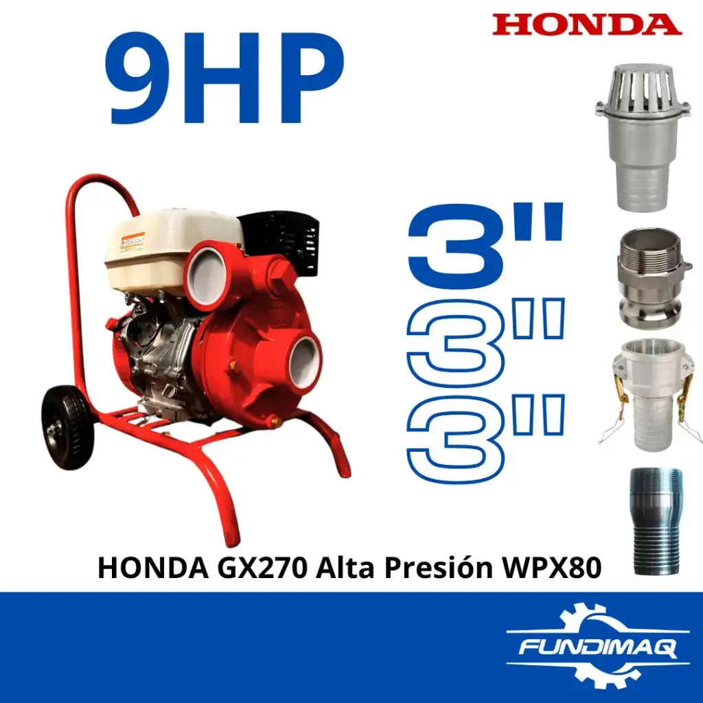 KIT MOTOBOMBA 3" WPX80 GX270 HONDA 9HP ALTA PRESION