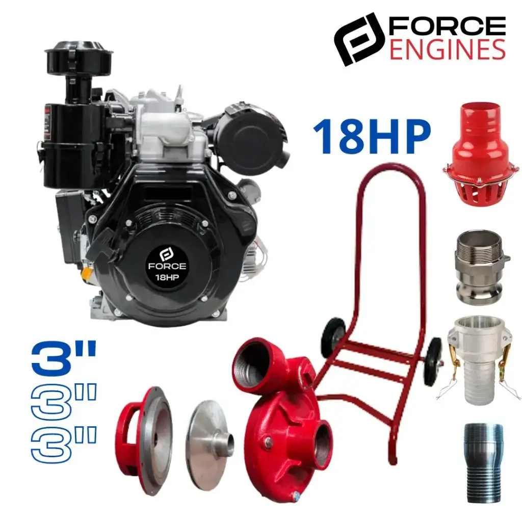 002 KIT MOTOBOMBA 3x3" 18HP DIESEL WPX80 FORCE 195FAE ALTA PRESION