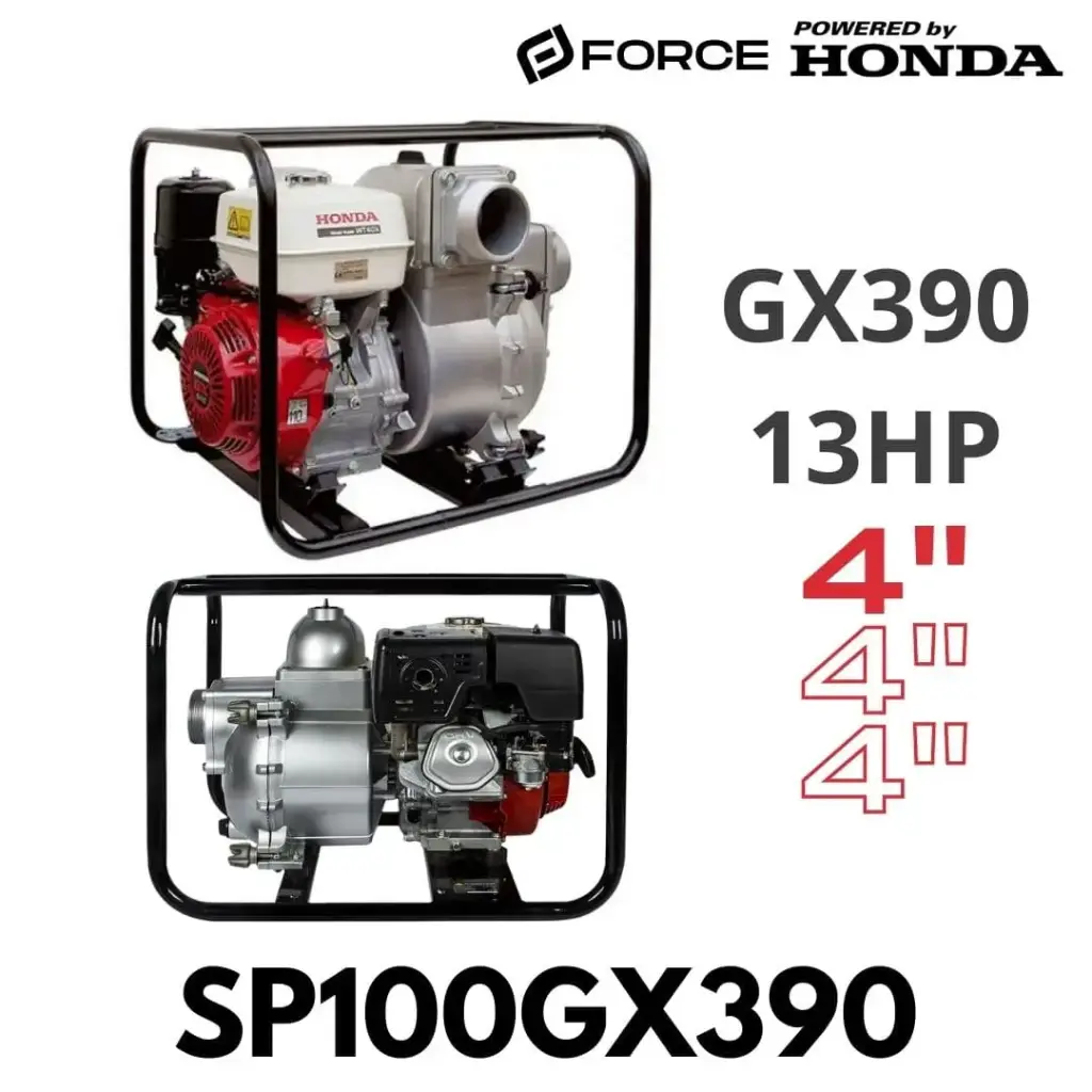[SP100GX390] MOTOBOMBA 4" TRAGASOLIDOS FORCE MOTOR HONDA 13HP GX390 A/E SP100-GX390