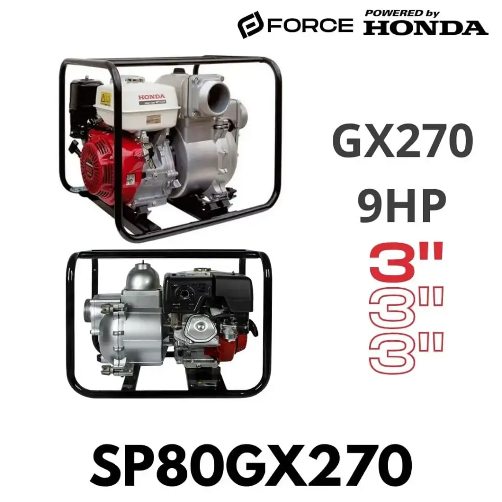 [SP80GX270] MOTOBOMBA 3" TRAGASOLIDOS FORCE MOTOR HONDA 9HP GX270 SP80-GX270