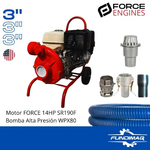 [WPX80SR190] KIT MOTOBOMBA WPX80 3"SR190F MOTOR FORCE 14HP ALTA PRESION