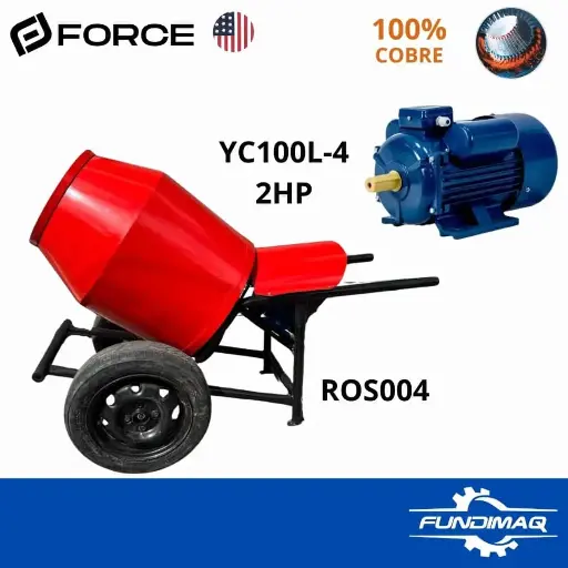 KIT MEZCLADORA TIPO CARRETILLA 5P3 ROS004 MOTOR ELECTRICO MONOFASICO FORCE 2HP YC100L-4