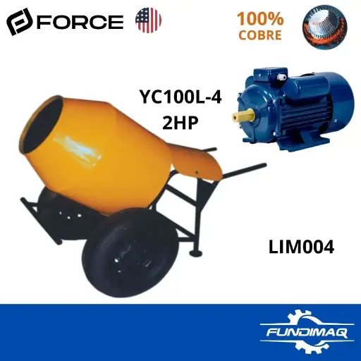 KIT MEZCLADORA TIPO CARRETILLA 5P3 LIM004 MOTOR ELECTRICO MONOFASICO FORCE 2HP YC100L-4